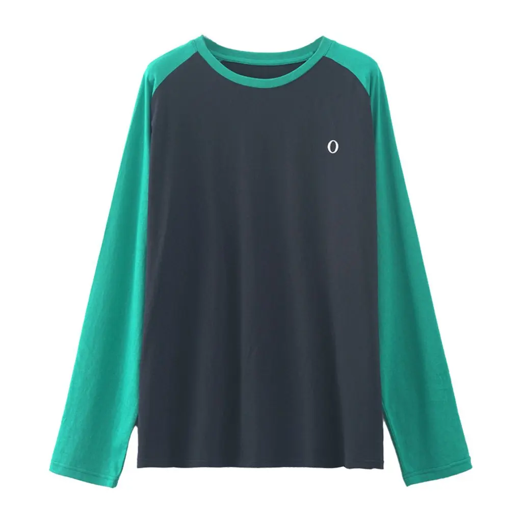 

Women's Contrast Raglan Sleeve Embroidered T-shirt Korean Casual Long Sleeve Top Early Spring Fashion H1DC510018