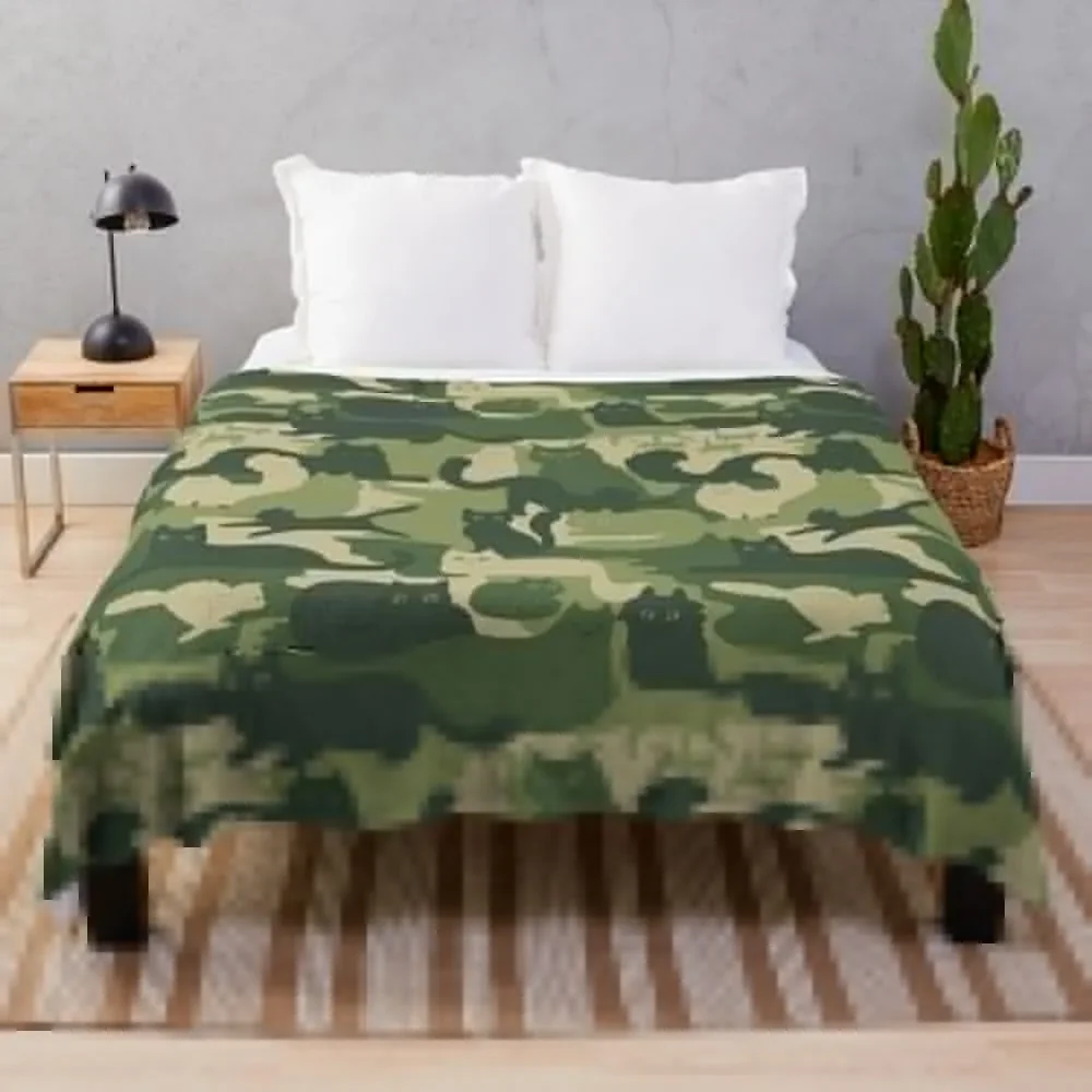 Camouflage Pattern with Cats | Green Cat Camo Throw Blanket Plaid Heavy cosplay anime For Sofa Thin Blankets