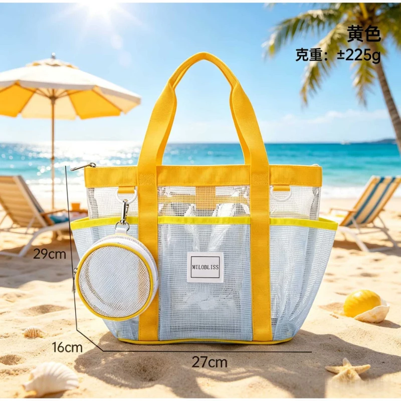 Strand-Schwimmtasche, Trocken-Nass-Trennung, wasserdichte transparente Sporttasche aus Netzstoff für Damen, leichte Handtasche mit großem Fassungsvermögen für Herren – Detail 11