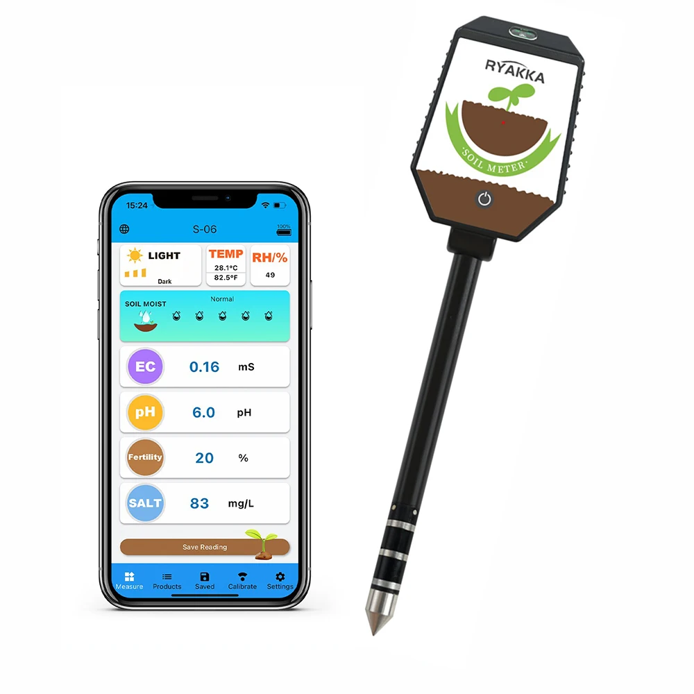 Лучший комплект высокоточного пластикового тестера почвы 8-в-1 Bluetooth EC PH, влажность, температура соли, плодородия, солнечный свет для фермы