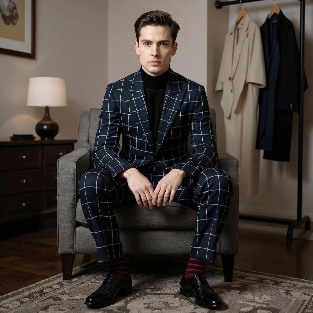 ตรวจสอบอย่างเป็นทางการชายชุดสําหรับงานแต่งงานลายสก๊อตเจ้าบ่าว Tuxedo Blazer กับกางเกง 2 ชิ้น Peak Lapel SINGLE Breasted SLIM FIT พรหมชุด