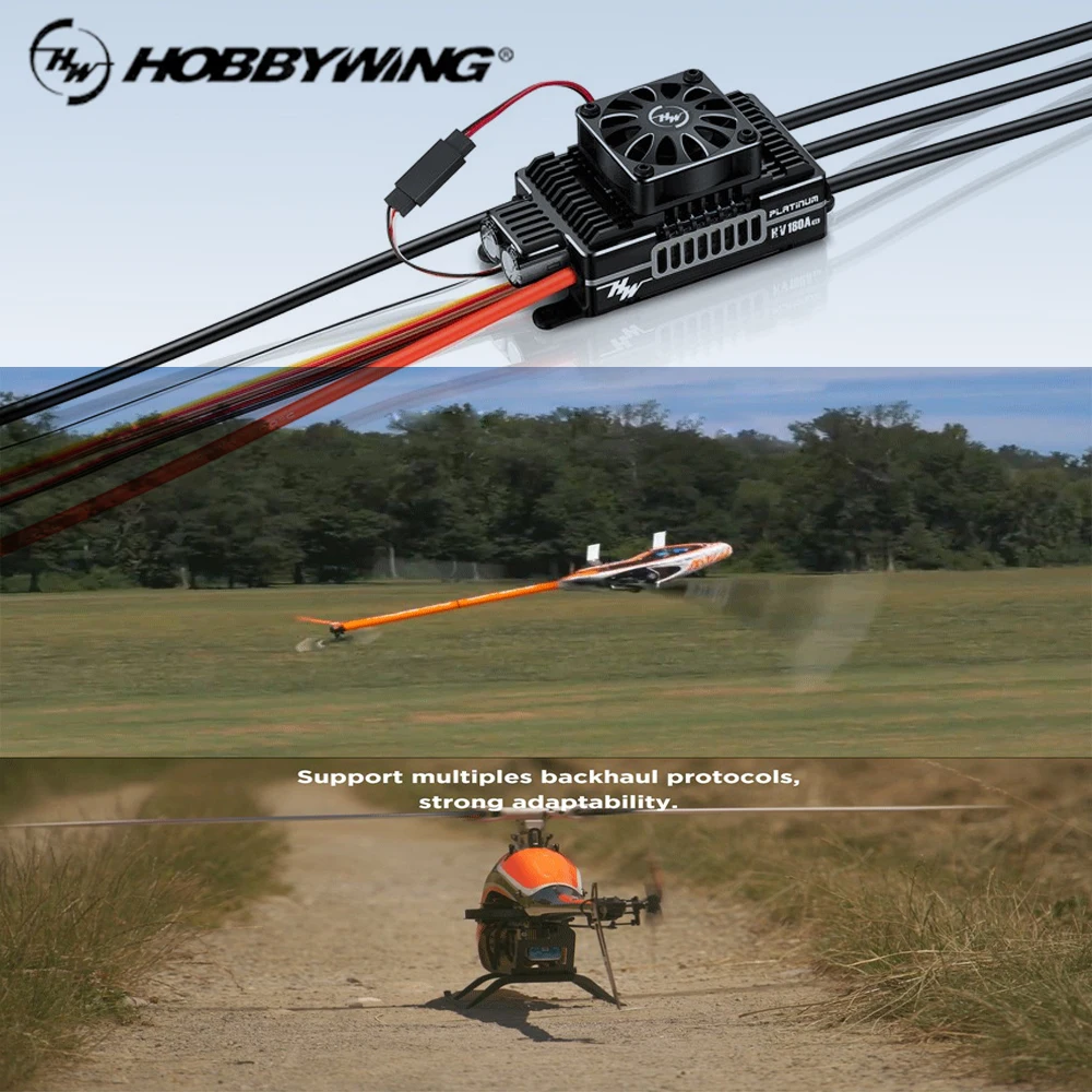 

Hobbywing Platinum HV 180A ESC SBEC V5 6-14S Brushless ESC 12V Switch BEC 32-bit High Voltage For 550-700 Helicopter Fixed-wing