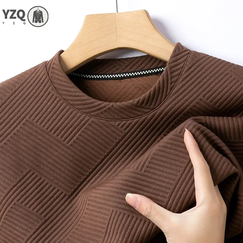 Spring and Autumn Men's Casual Jacquard Long sleeved Round Neck T-shirt Fashion Top