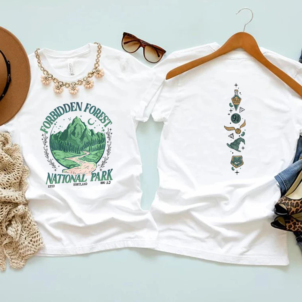 Aesthetic Two-sided National Park Wizard T-shirt Forest Shirt HP Inspired Shirts Unisex Short Sleeved Top Bookish Gift for Fans