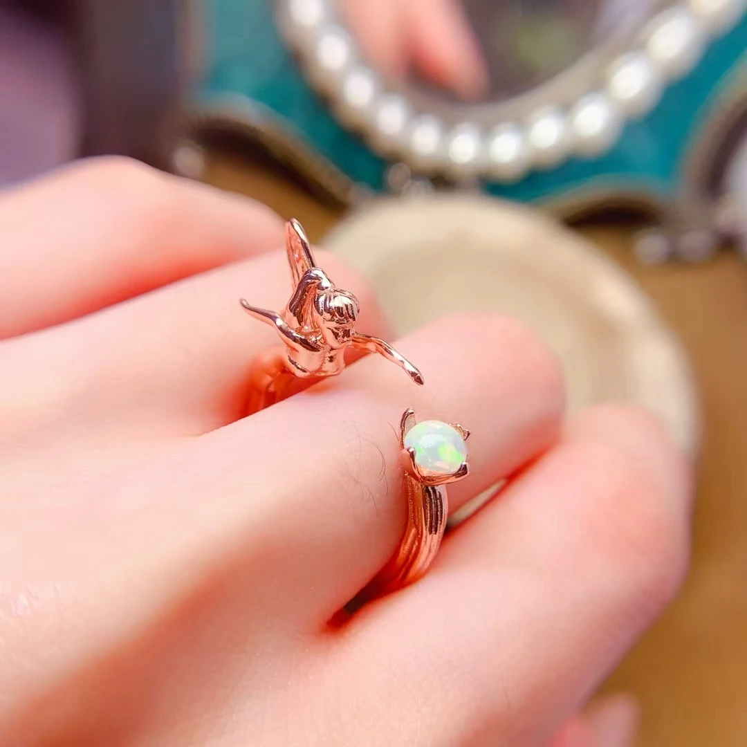 KJJEAXCMY Women's Ring| Natural Opal with S925 silver , electroplated color retention process, high-clarity surppting testing