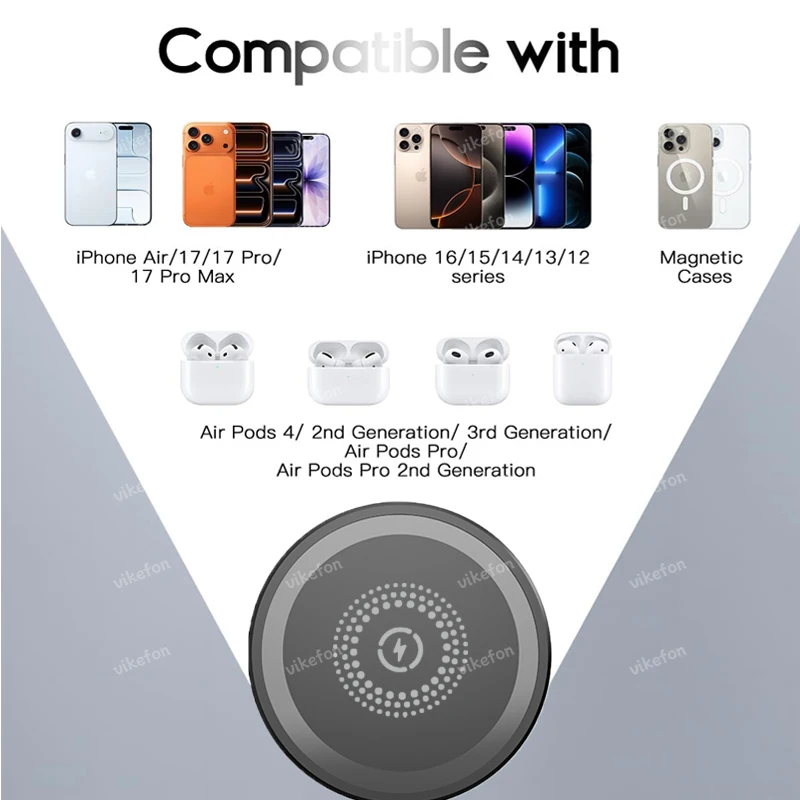 Magnetic 3 in 1 Wireless Charger For iPhone 17 16 15 14 13 12 11 Charging Station for Samsung /Apple /Huawei Watch and Airpods view 3
