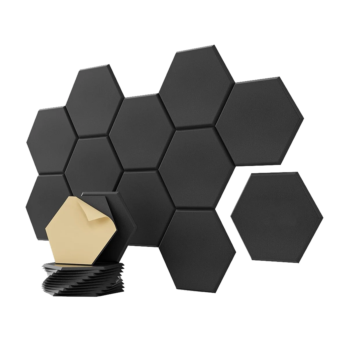 A56XQ 12 Pack Acoustic Panels Sound,12 X 10 X 0.4 Inch Hexagon Self Adhesive Sound Proof Panels,for Bedroom,Home,Studio Black