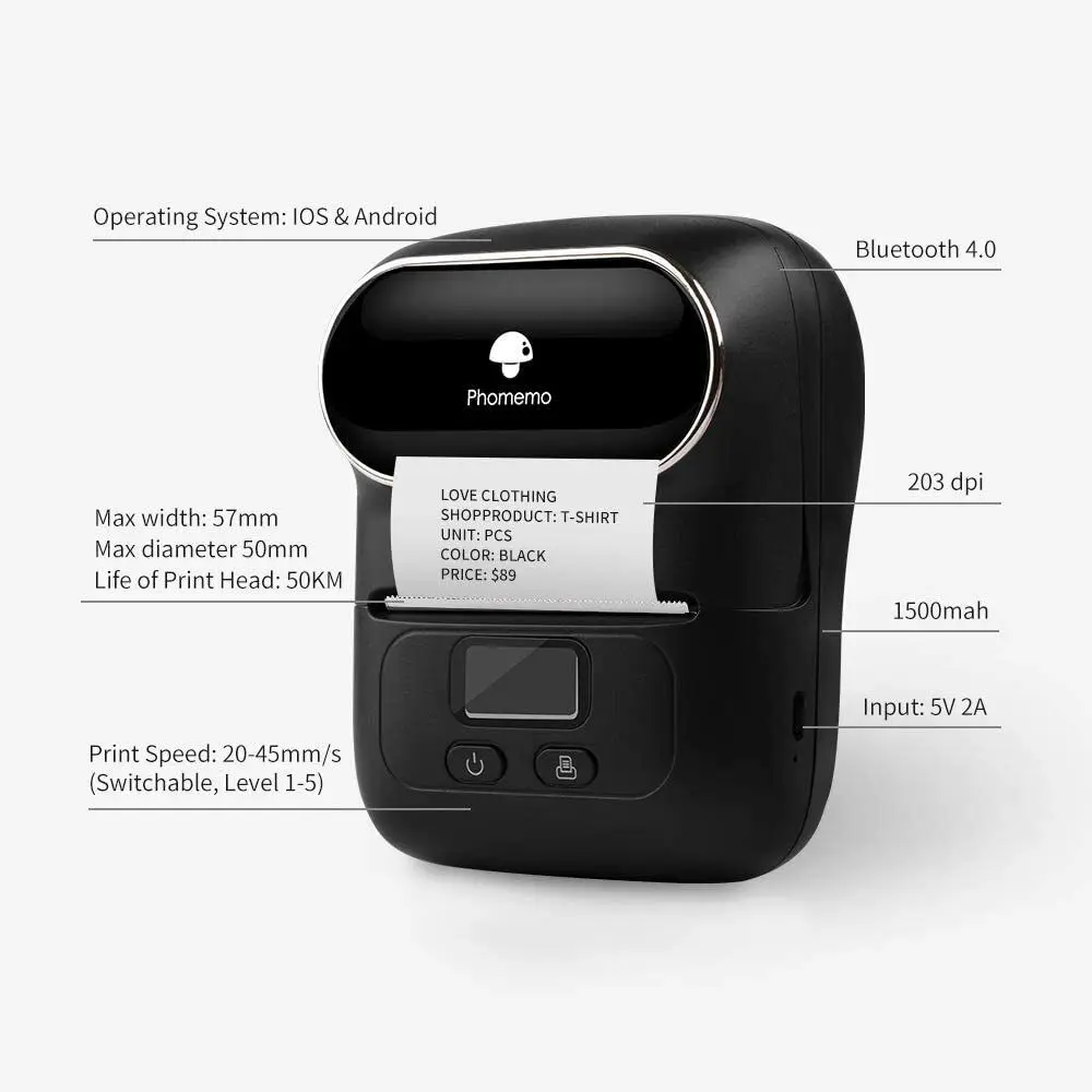 M110 Thermal Label  Printer Label Maker Portable Printer for Small Business Sticker Printer for Phone PC