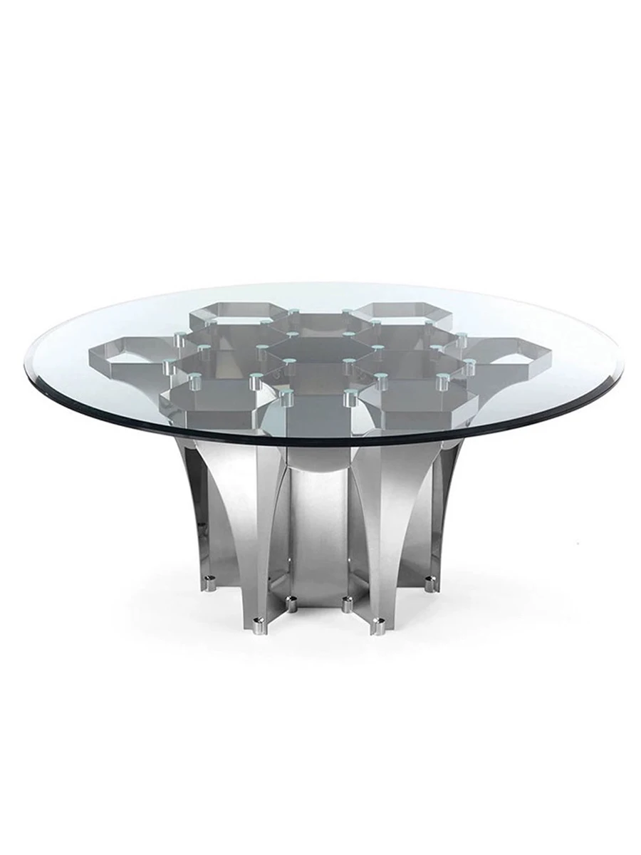 Italian light luxury stainless steel round table modern simple living room home high-end creative design tempered glass edge