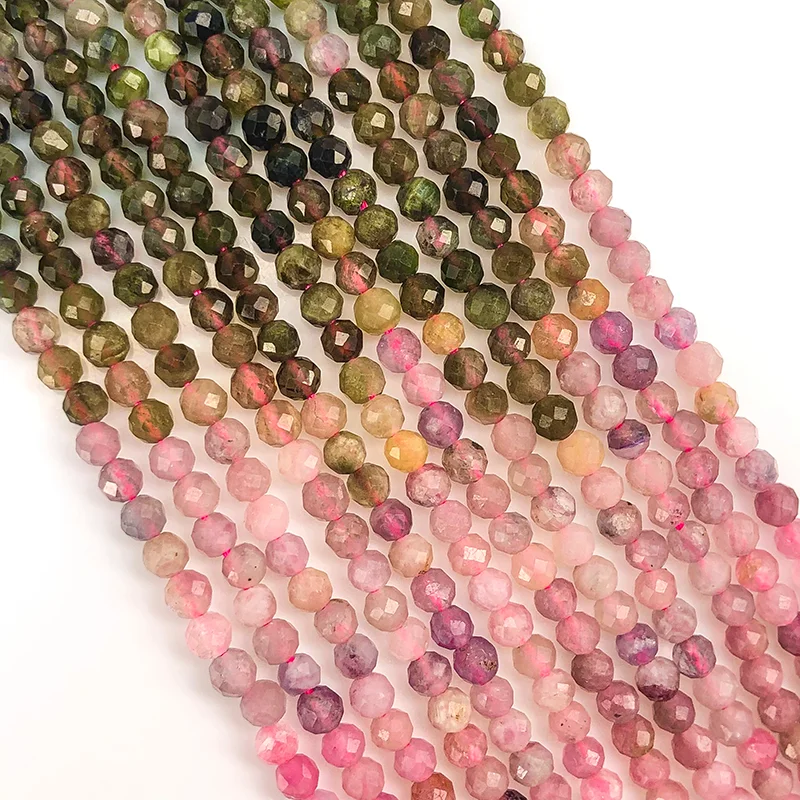 Natural Small Particle Faceted Color Tourmaline Loose Round Beads 3/4MM For Jewelry Making DIY Bracelets Necklace Accessories