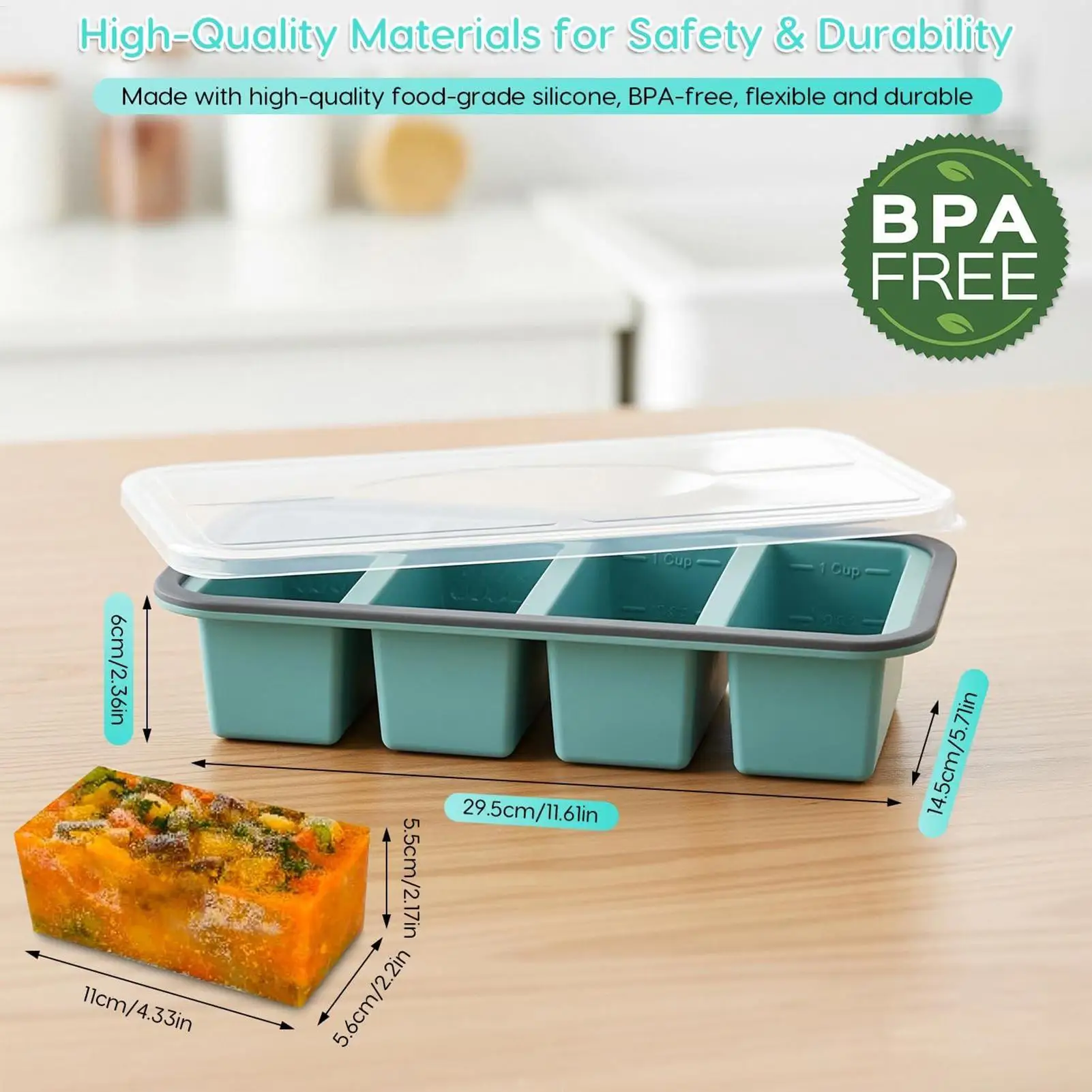 Soup Cubes Freezer Tray with Lid Easy Release Freezing Container Soup Freezer Containers for Sauce Broth Rice Liquid Leftover