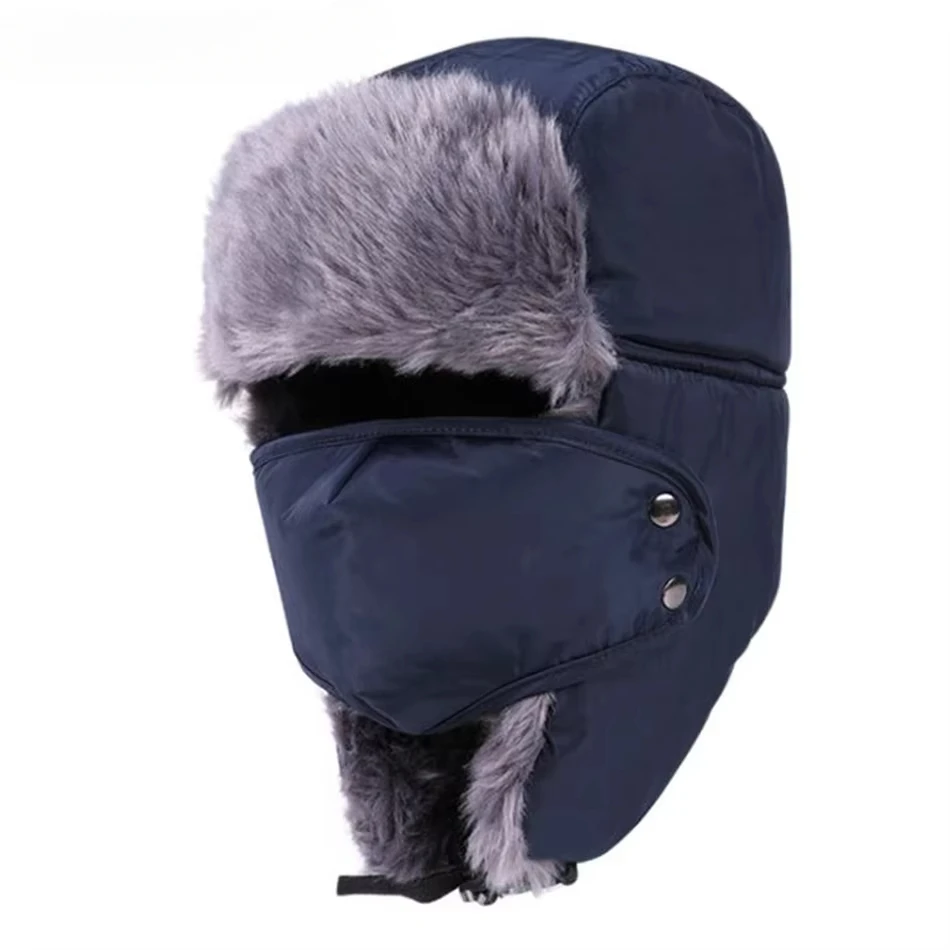 

SHOWERSMILE Men Bomber Hats Navy Russian Hat Earflap Face Mask Biker Thicker Warm Faux Fur Women Winter Cap Ushanka Trapper Hats