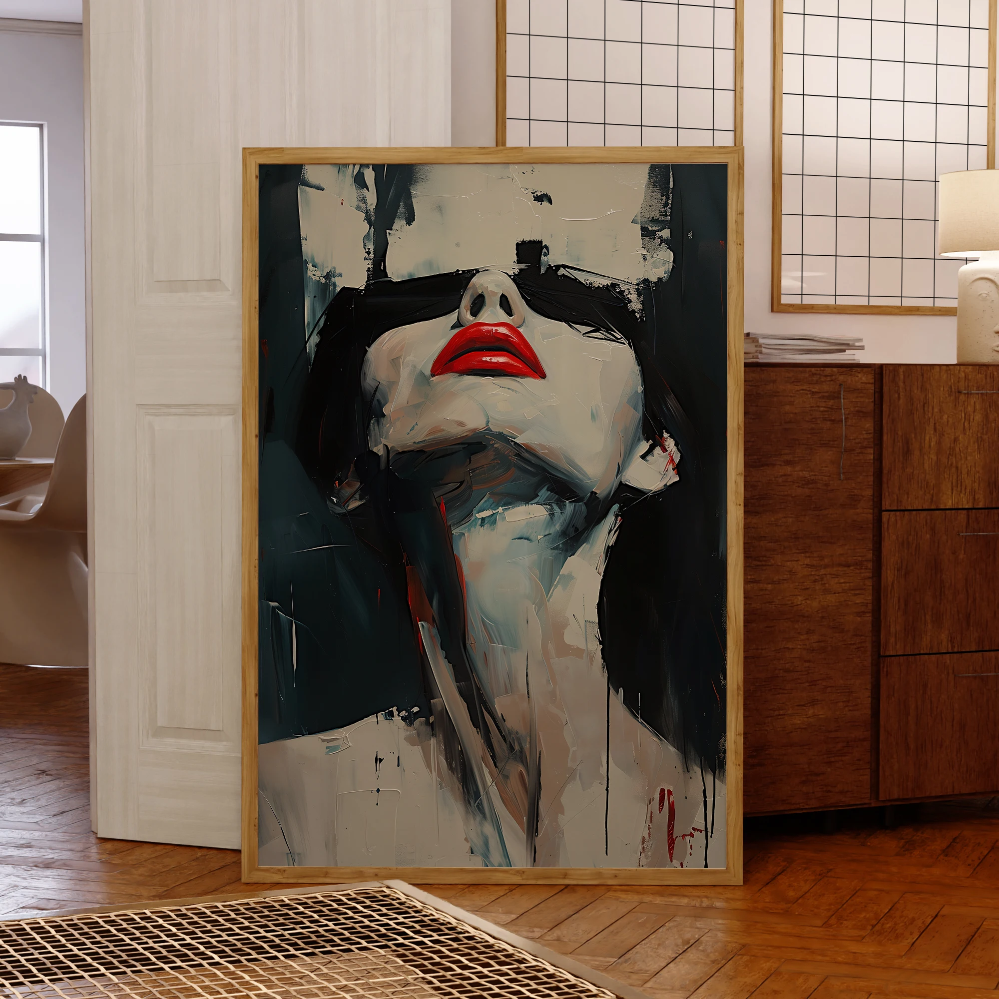 Moderne Abstraktion kühne Blick kunst rote Lippen malen Kunstdruck plakat bild für Wohnzimmer Schlafzimmer Wand kunst Wohnkultur