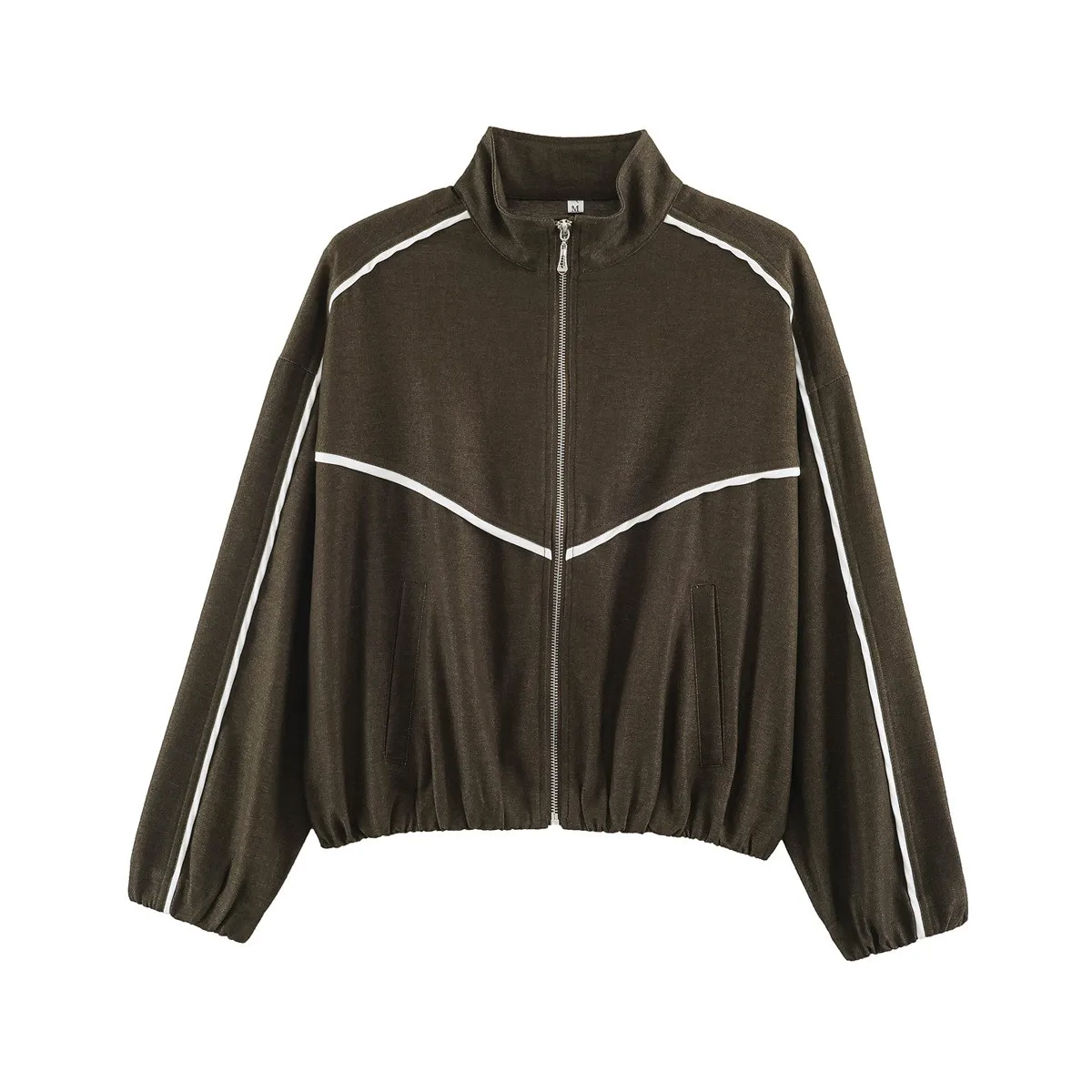 Women's Spring Long Sleeve Solid Color Contrast Trim Loose Fit Stand Collar Jacket 2-Piece Matching Sets for Women Streetwear