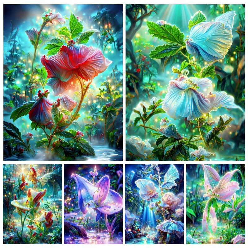 

Dream Garden Pink Cottonrose Hibiscus Forest Scenery Diamond Painting AB Drills Cross Stitch Crystal Lily Flower Art Home Decor