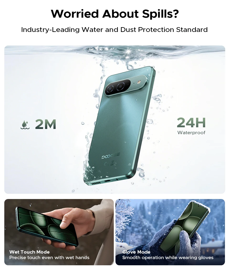 Global Version DOOGEE B10 Smartphone Android 16 7600mAh Battery 6GB 256GB 6.6'' Display 64MP AI Camera IP68 / IP69K Mobile Phone