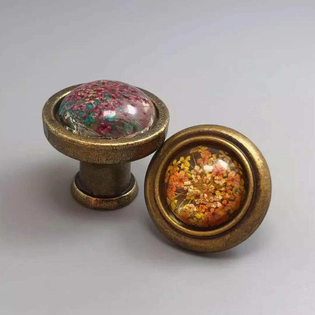 European vintage resin irregular dried flowers Drawers  of cabinet Cupboard Wardrobe Dresser Tv Cabinet Door Knob Bronze Handle