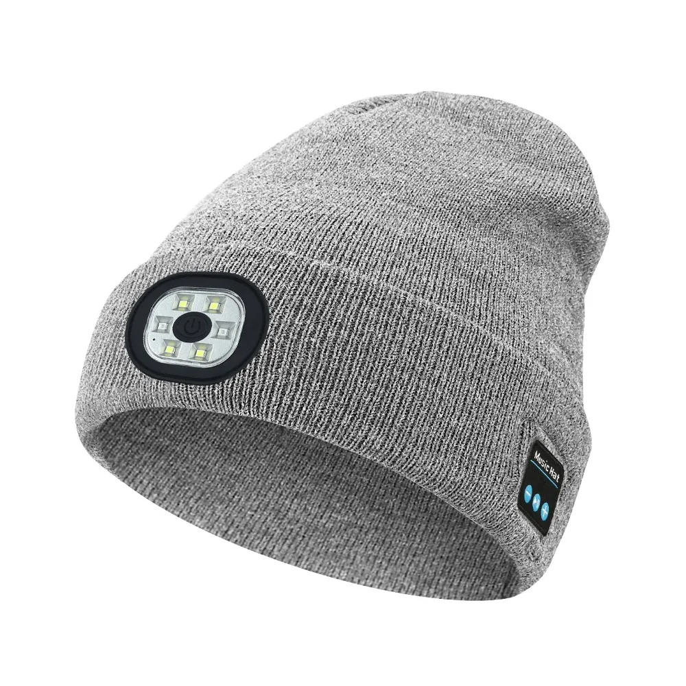 

Unique With Light Bluetooth Beanie Hat Headphones Removable Headlamp Cap Rechargeable Speaker Mic LED Light Cap Jogging