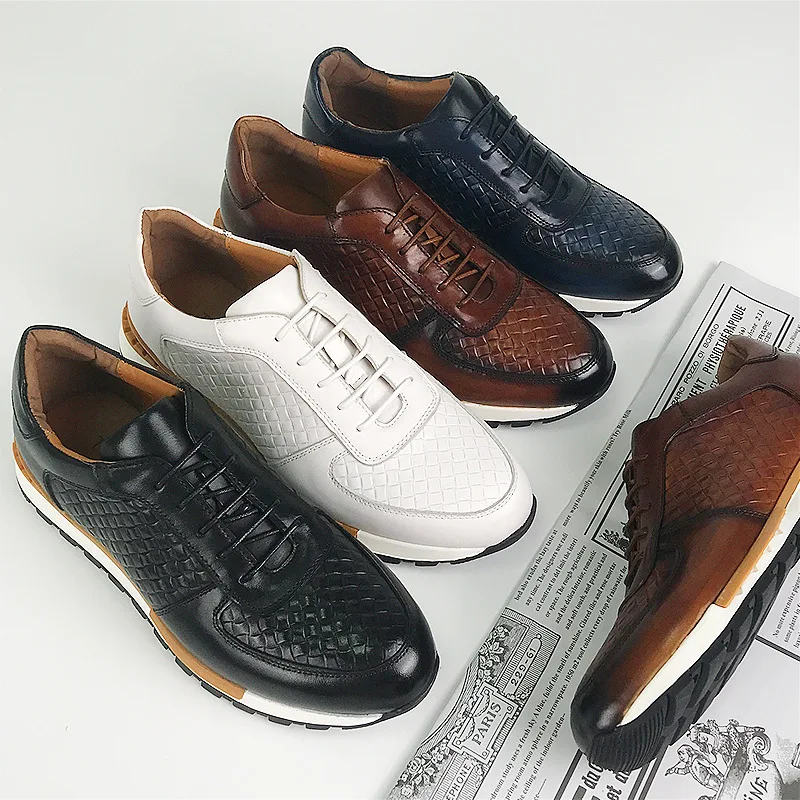 Green Men's Casual Shoes Lace Up Genuine Leather Men's Oxfords Outdoor Men Shoes Non-slip Men's Sneakers Zapatillas Hombre