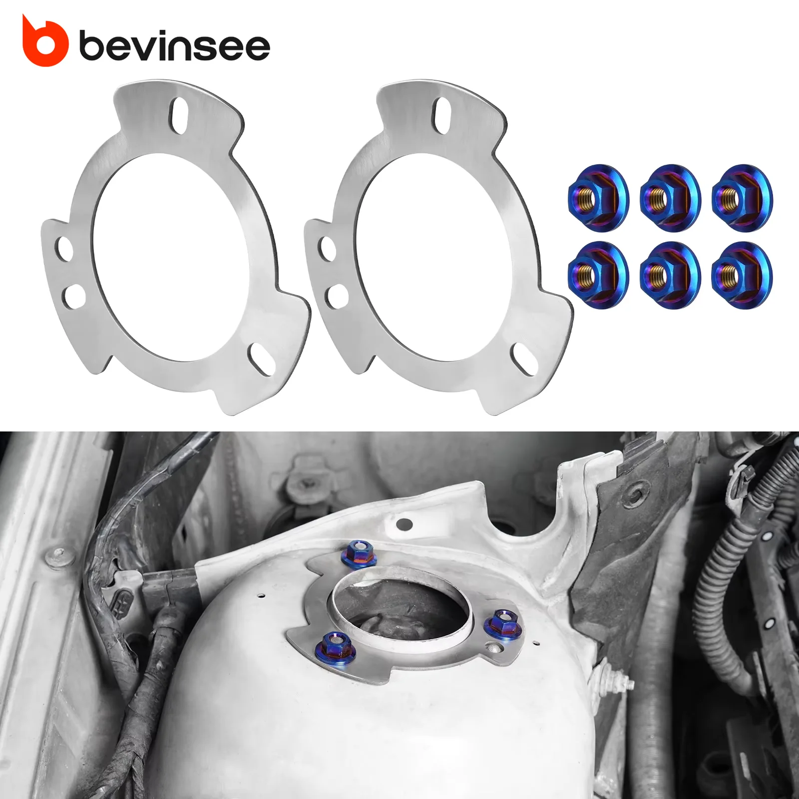 

BEVINSEE Front Shock Tower Reinforcement Plates & Nuts for BMW E46 323i 325i 328i 330i 323ci 325ci 328ci 325xi 330xi