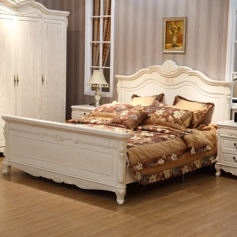 

Nordic double bed solid wood 1.8 meters 1.5 American light luxury French court bed white pastoral master bedroom