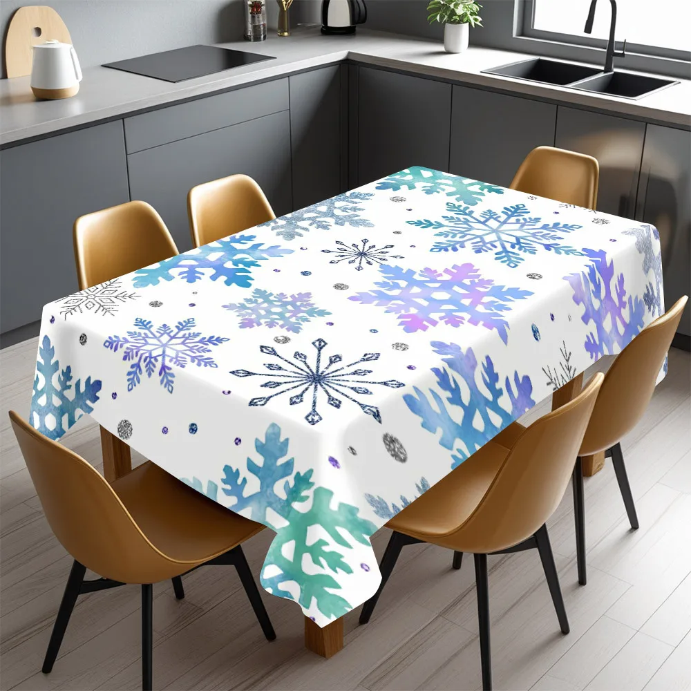 Cute Snowflake Tablecloth Spill Proof Winter Dining Table Cover for Kitchen Party Decor