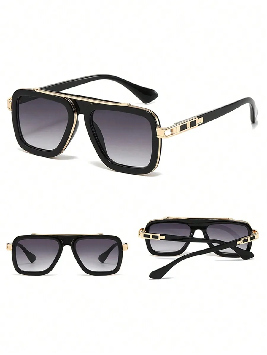 1pc Men's Double Beam Fashion Glasses, European And American Style Streetwear Shades, And Versatile Eyeglasses For Outdoor Gatherings Accessories Beach Accessories Glasses Shades Looks Street Style And Suit For Sweater Jacket Sweatshirt Hoodie Leather Pan - view 4