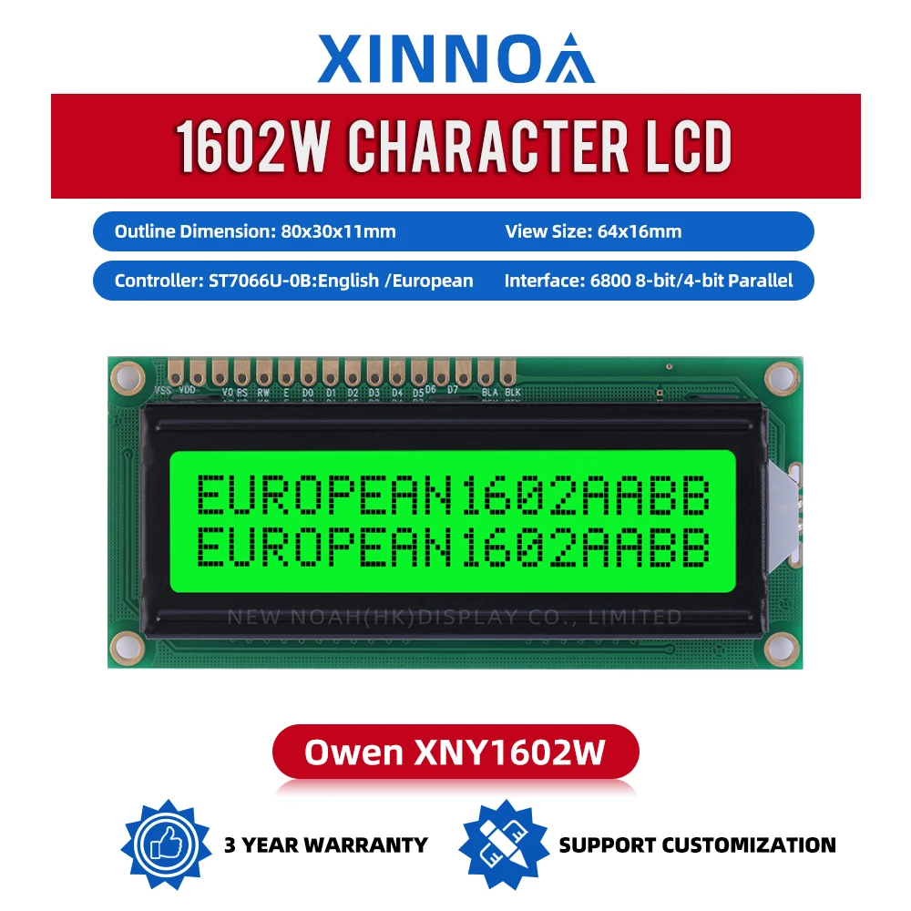 European Green Light Black Letters 1602W 16X2 Large Window 02*16 LCD Spot Module ST7066U Character LCD Module Display Screen