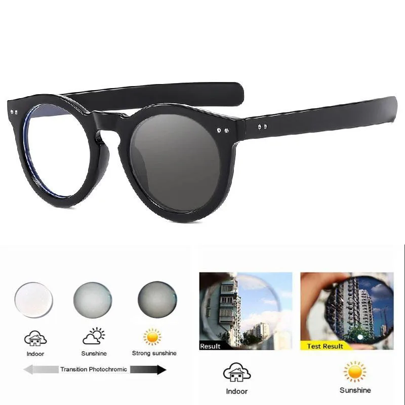 Vintage Runde Photochrome Myopie Brille Modedesigner Männer Frauen Outdoor Farbwechsel Fahren Kurzsichtige Brillen -1,5-2,0 – Detail 3
