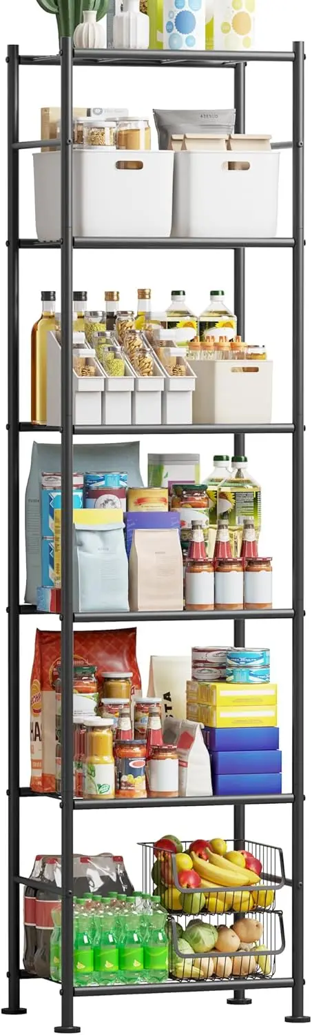 Storage, Sturdy Metal Garage Shelving with Adjustable Leveling Feet, Space-Saving Shelves Organizer for Pantry