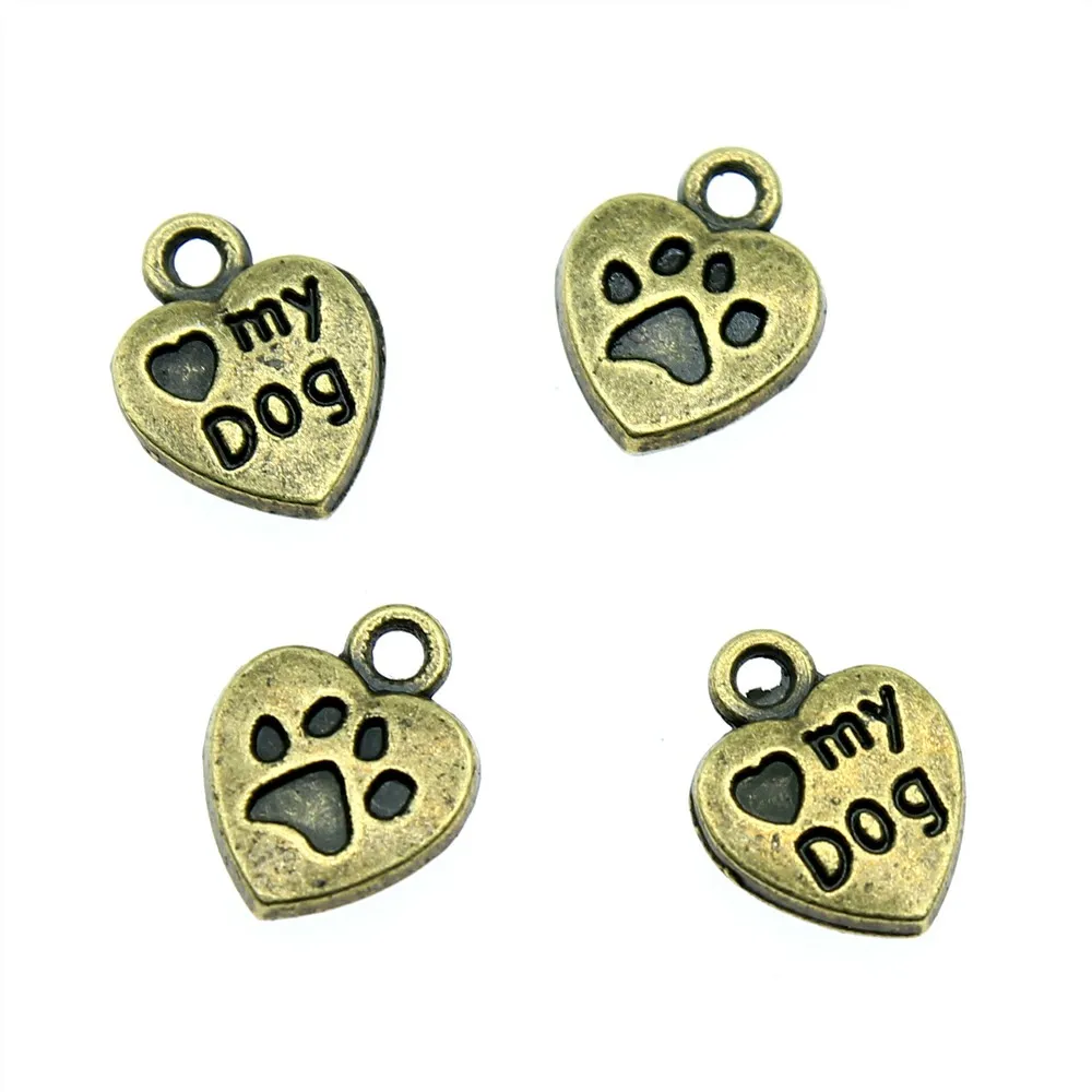 20pcs Charme Love My Dog For Jewelry Making Dog Paw Pendant For Jewelry Making Dog Paw Print Charm Pendant 10x13mm