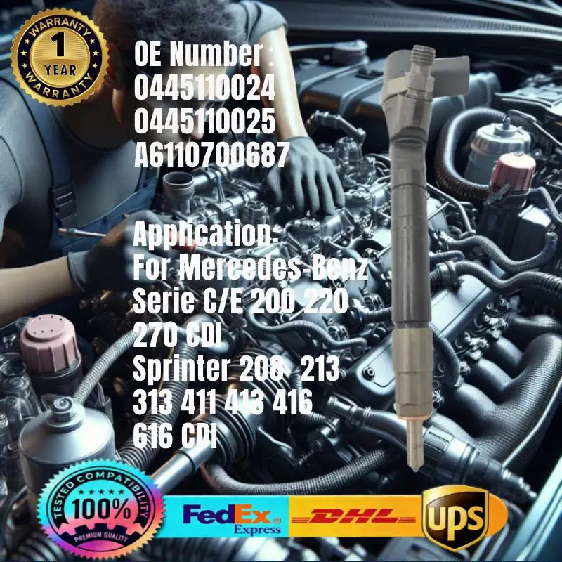 

0445110024 0445110025 A6110700687 Common Rail Fuel Injector for Mercedes-Benz C E Class 200 270 CDI Sprinter 208 311 413 616 CDI