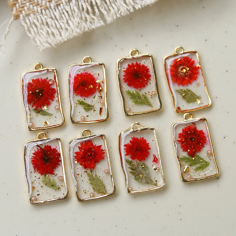 

Summer style 30pcs/lot daisy natural dried flowers rectangle shape alloy floating locket charms diy jewelry earring accessory