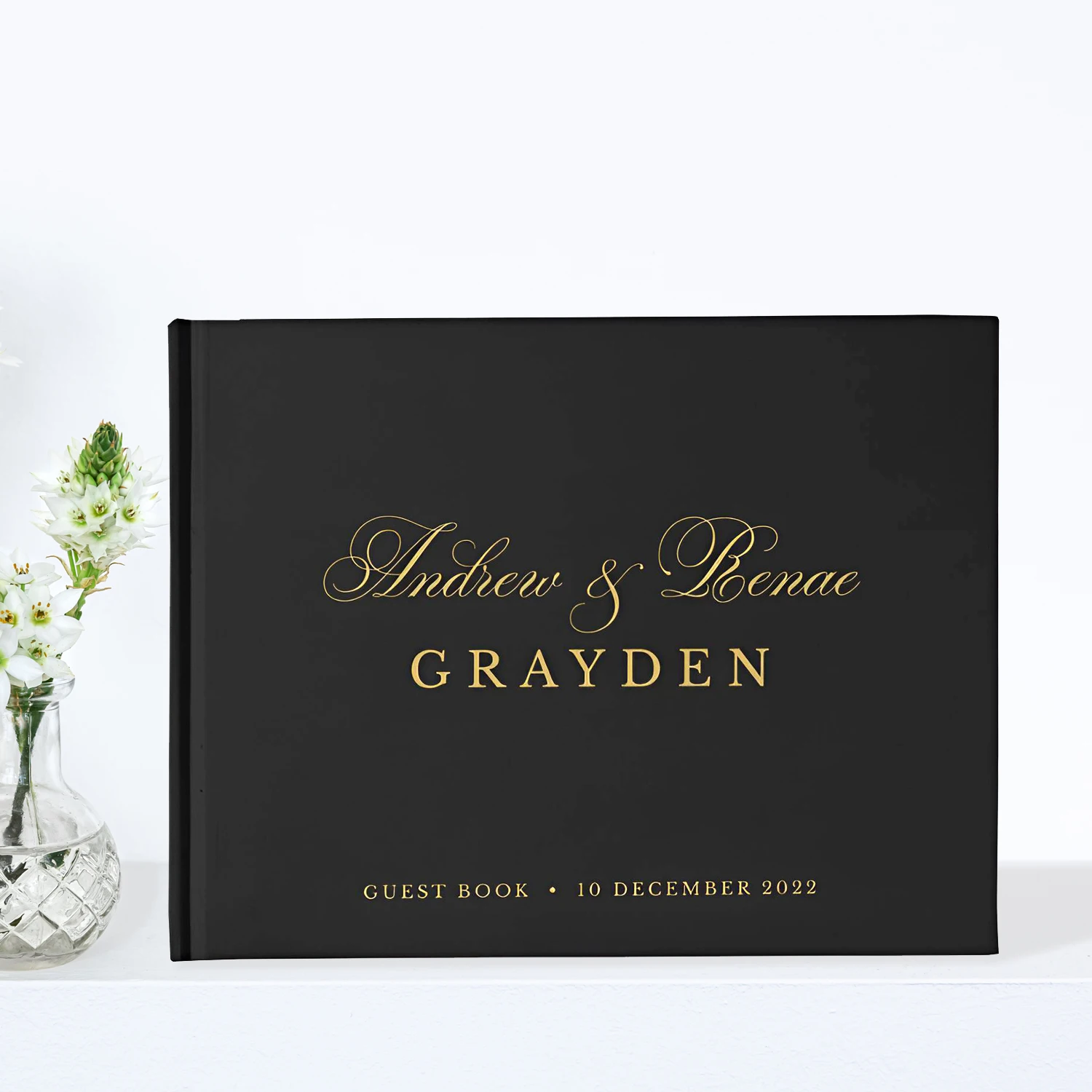 

Black Wedding Guest Book, Personalized Wedding Guest Book, Gold Silver Rose gold Text GuestBook, matte black GuestBook