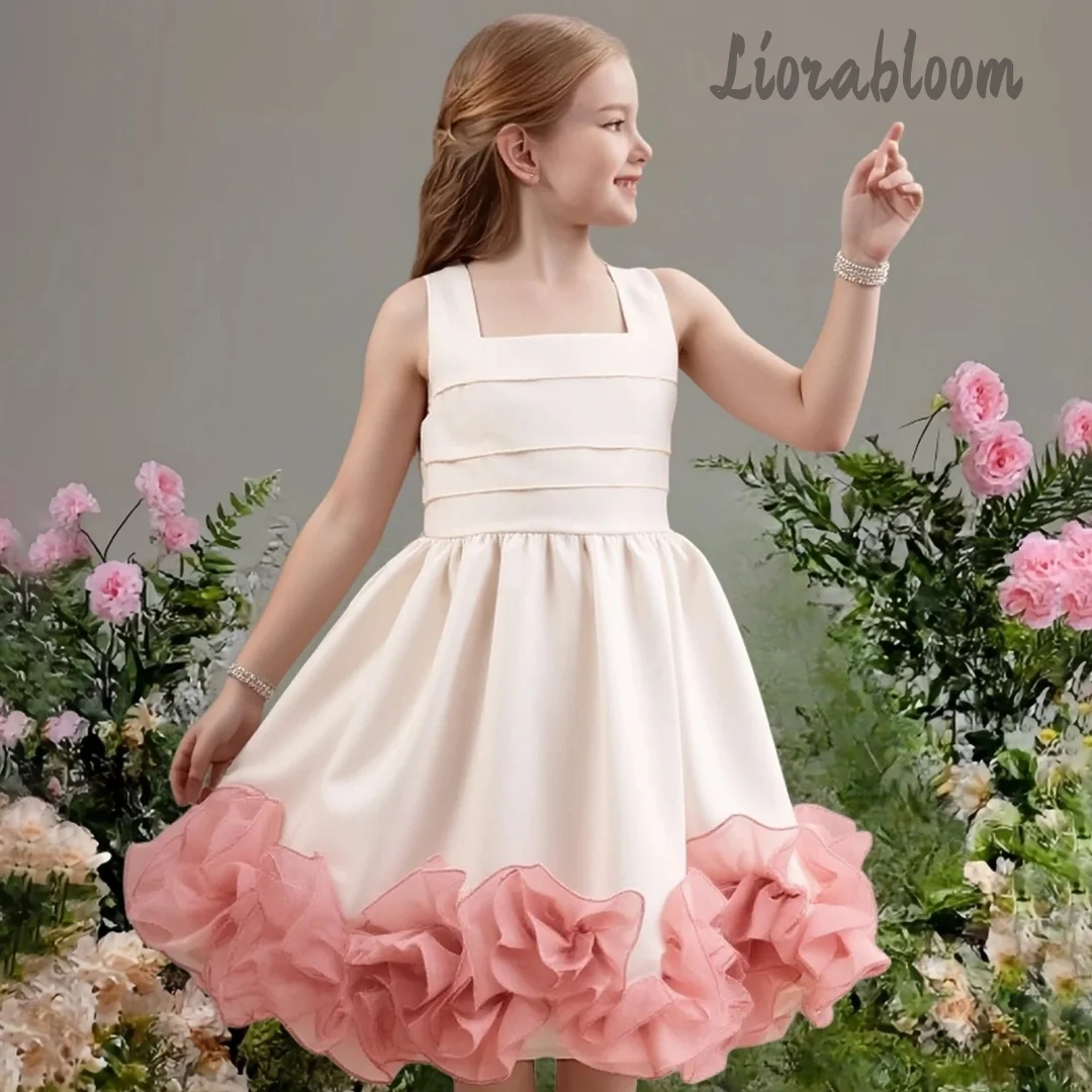 Abito da bambina su misura con orlo floreale, abito da damigella d'onore, abbigliamento formale, abito da festa per matrimonio da donna, vestito da sposa