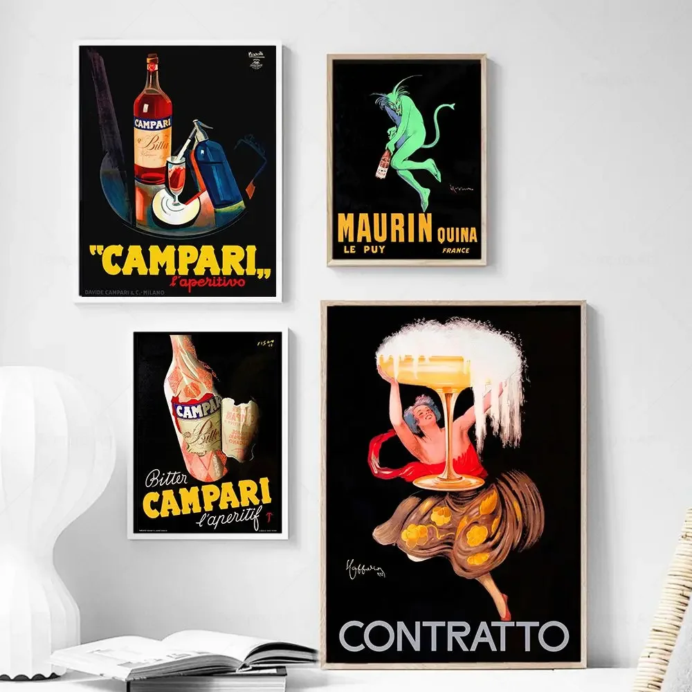 Vintage Italian Food&Drink Poster Pasta Contratto Campari Advert Wall Art Canvas Painting Print Pictures Kitchen Room Home Decor