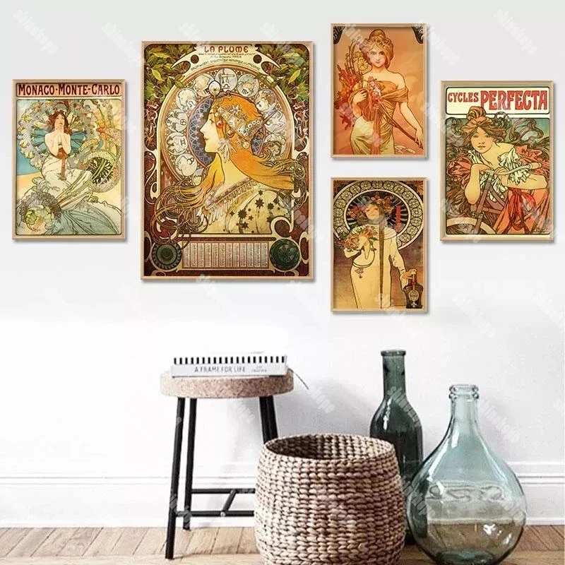 Vintage Alphonse Mucha Tin Sign Vintage Metal Decorative Wall Plates Sexy Girls Pin Up Signs Art Tin Plaques Bar Home Decoration