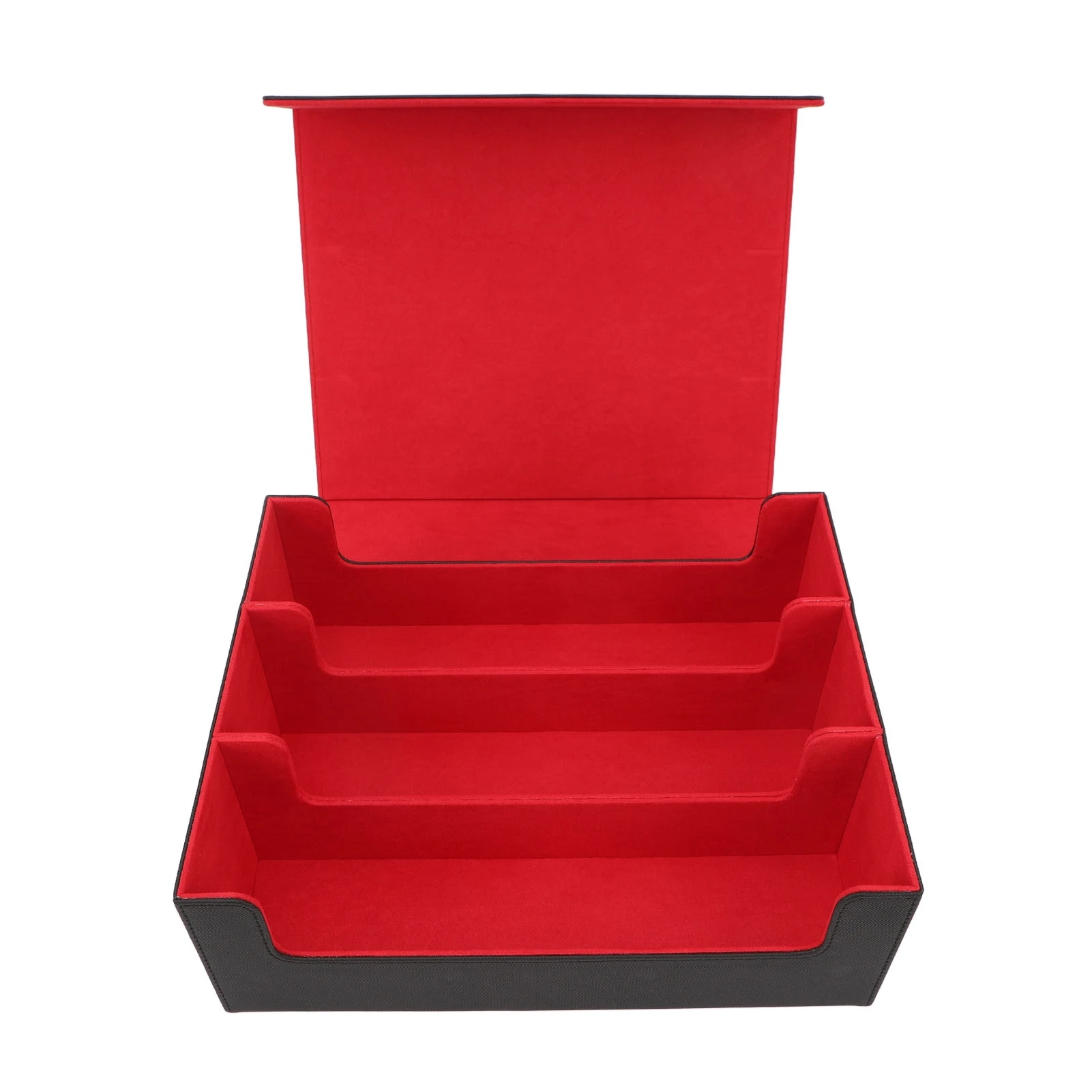 PU Leather Card Deck Box 3 Rows Large Capacity Magnetic Closure Storage Case for Game Tarot Cards Black Shell Red Lining
