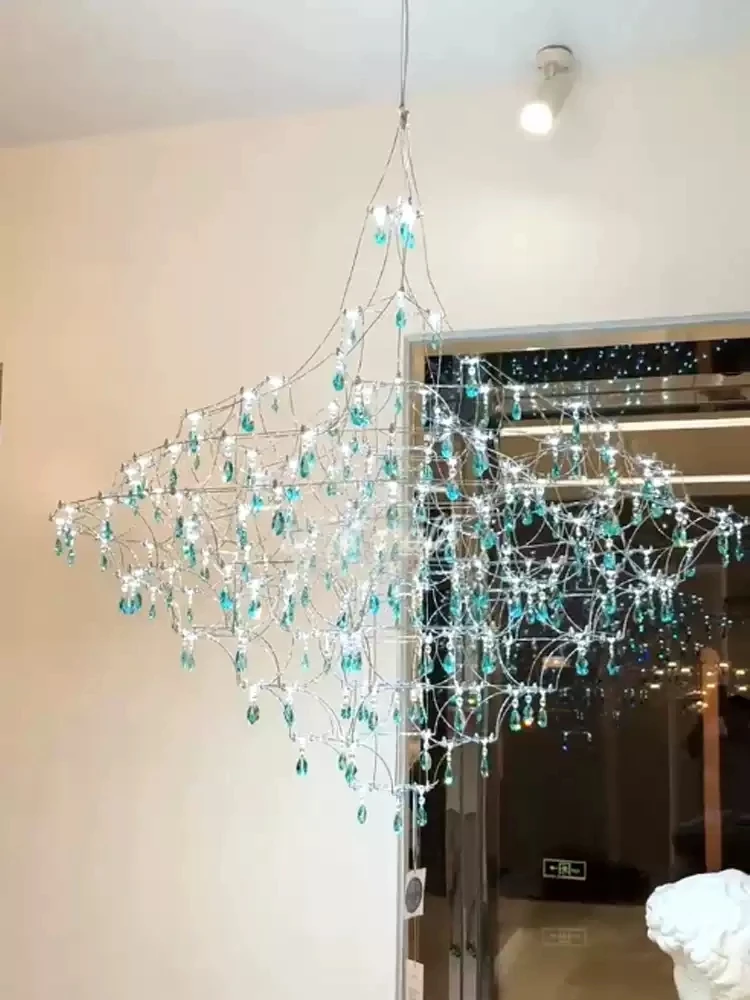 Villa Crystal Chandelier Grand Living Room Light Luxury Italian Style Starry Modern Art Staircase Lamp for Double-Height Spaces