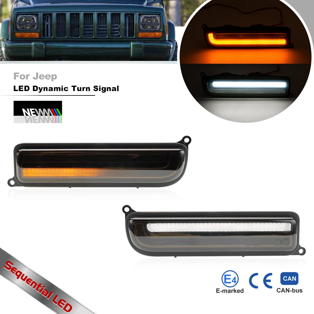 

Sequential LED Front Turn Signal Lights For 1997-2001 Jeep Cherokee XJ Amber LED Bumper Corner Signal Lights White Parking Light