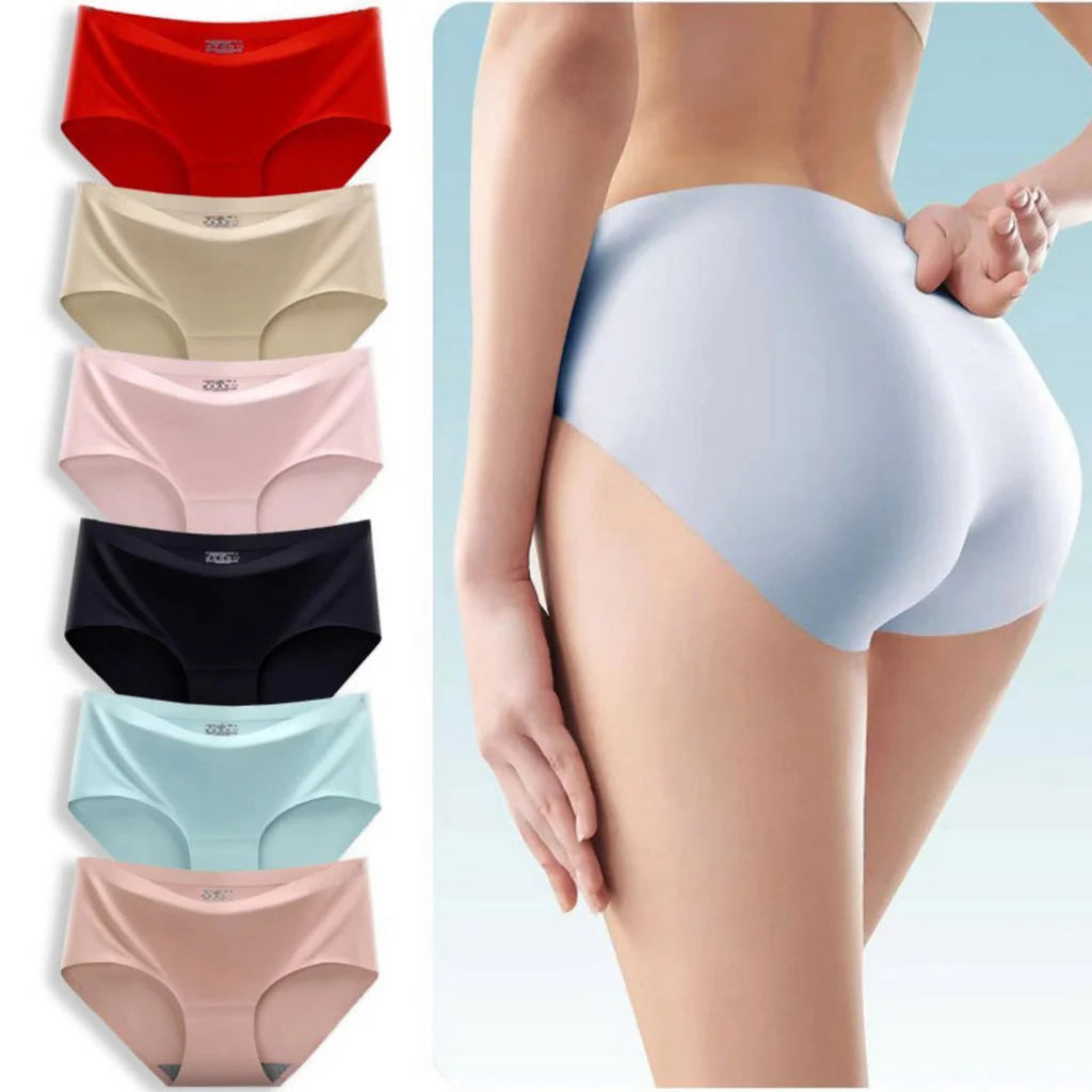 

6 Pcs Seamless Ice Silk Panties for Women Underwear Panty Mid Rise Sexy Panties Panty Plus Size