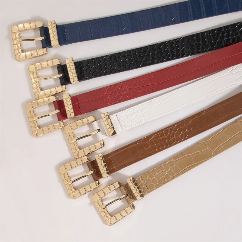 Women Sqaure Buckle Waist Belt Patent Leathers Pin Buckle Waistband Casual Dress Belt Pants Belt Teens Girl Accessories