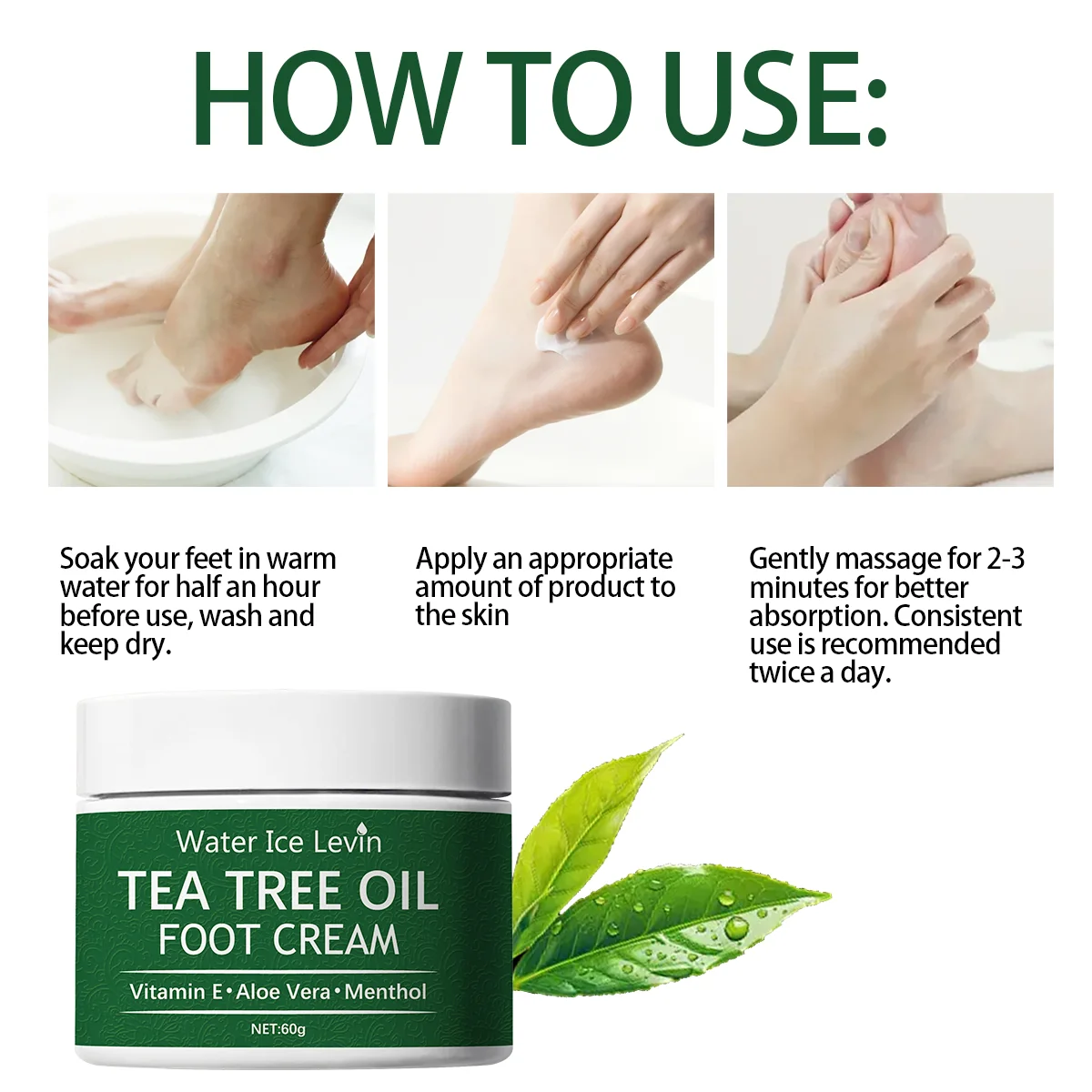 كريم زيت شجرة الشاي والثلج المائي - فيتامين E الألوة فيرا المنثول يهدئ القدمين غير دهني سريع الامتصاص 60 جرام صافي #3