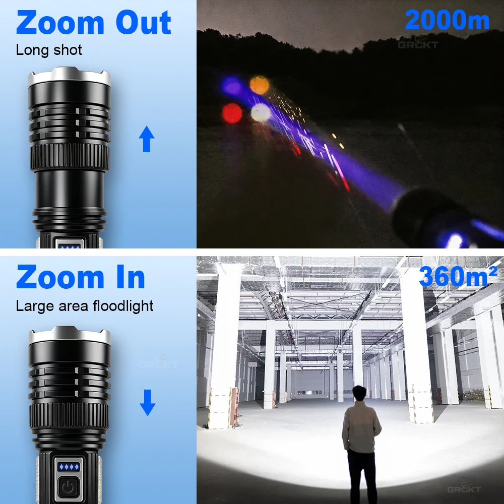 30W Ultra Powerful Flashlight Zoom Long Range Rechargeable Led Flashlight USB Type C 4 Color Lighting Torch Fishing Lantern18650 - view 3