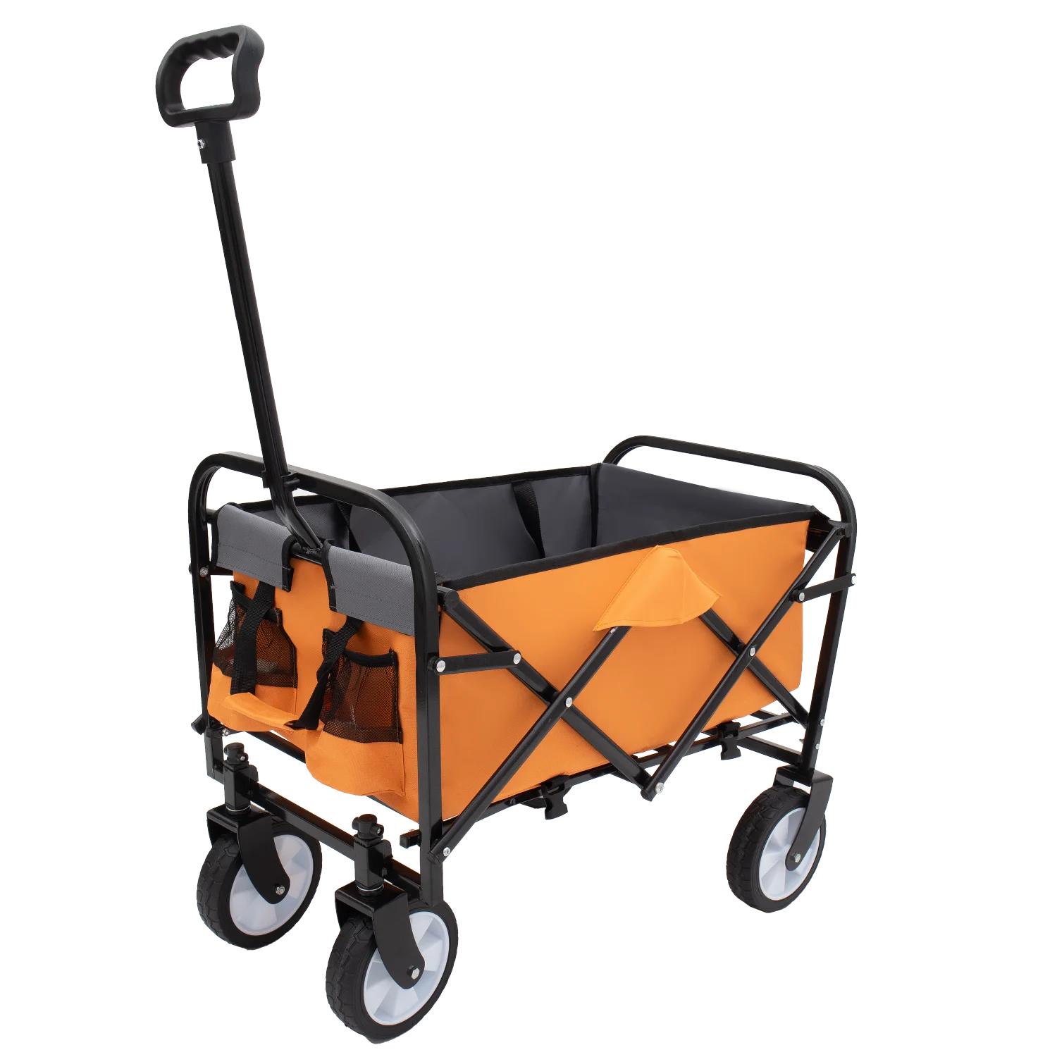 Collapsible Wagon Cart with Strapping System, All-Terrain Wheels, Orange - Support 225lbs, Utility for Camping, Shopping, Sports