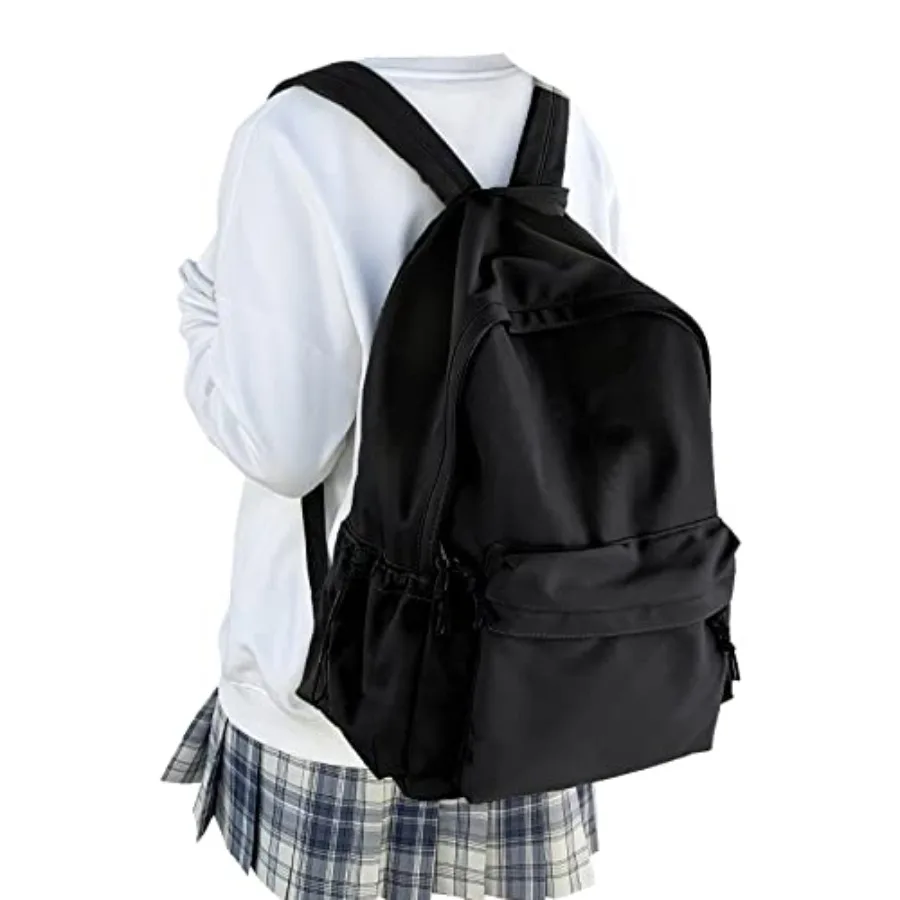 

Classic Basic Black Backpack For Women, Waterproof High School Bookbag, Lightweight Casual Travel Daypack, College Backpack Men