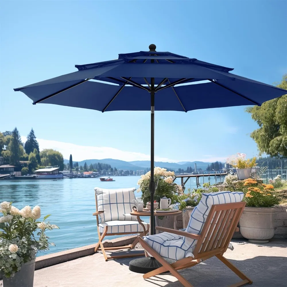 

10ft Outdoor Patio Umbrellas for Outside, 3 Tier Vented Market Table Umbrella Windproof for Backyard, Patio Umbrellas & Bases