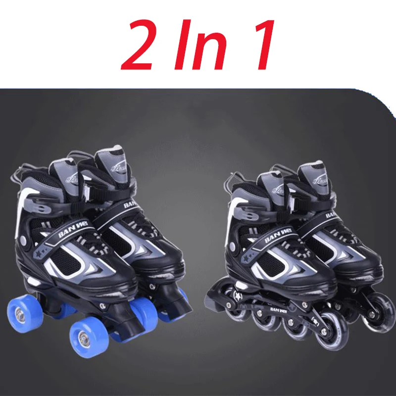 Adjustable Inline Roller Skate Shoes Flashing Wheels Double Row 4-Wheel Skates 2 In 1 Professional For Adult Teenager Kids Gift