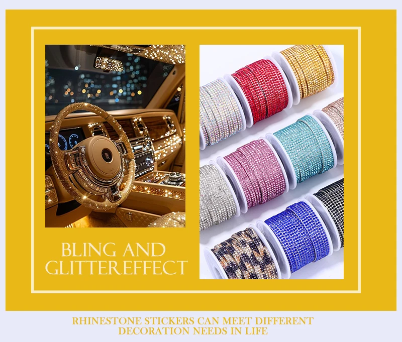 QIAO 10-Yards-Rolle Selbstklebendes Glas-Strassband 2 Reihen für DIY-Autodekorationen, Hochzeiten, Kleidung, Hüte, Handarbeiten – Detail 5
