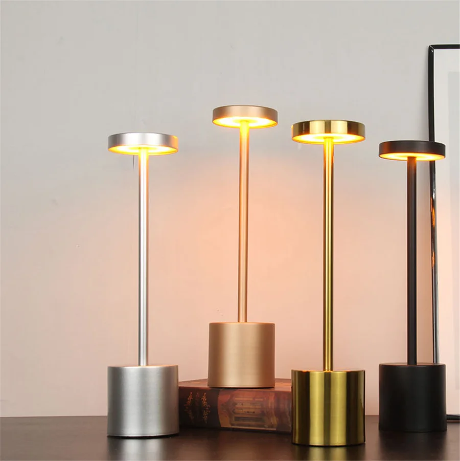 

PAMNNY LED Bar Cordless Table Lamp Rechargeable Metal Desk Light 3 Color Dimmable Bedroom Night Light for Restaurant Hotel Decor